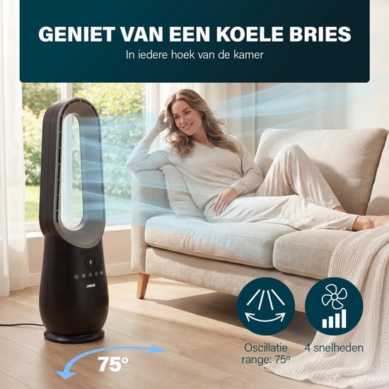 Ventilateur colonne sans pales Princess - 70 W - Avec télécommande - Ventilateur sans pales - Écran LED - 4 vitesses - Oscillation - 351590