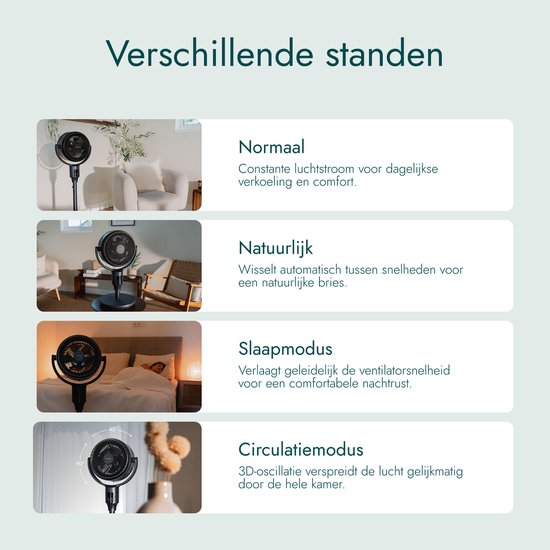 Ventilateur Bloomfold Breeze - 108 cm - Bleu nuit - Commande tactile - Oscillation 3D - Minuterie - 9 vitesses