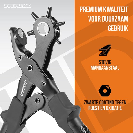 SolidStock : Perforateur professionnel pour ceinture - Règle de mesure incluse - Perforateur - Pince revolver - Noir