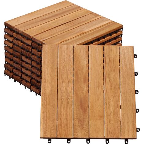 Yaheetech Dalles de terrasse en bois d'acacia, lot de 10 - 31 x 31 cm - Dalles à emboîter pour jardin, balcon et terrasse