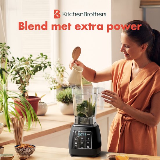 KitchenBrothers 2-in-1 Power Blender - 1600W - 2L - Ensemble complet avec hachoir et gobelet - Smoothie Maker - Ice Crusher - Noir