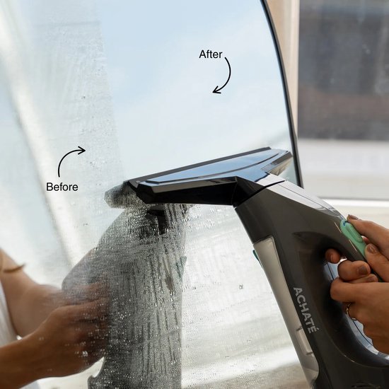 Achaté Essuie-vitre électrique - Aspirateur et lave-vitre - Rechargeable - Avec flacon pulvérisateur et 2 chiffons en microfibre - Nettoyage sans traces - Durée d'utilisation de 40 minutes