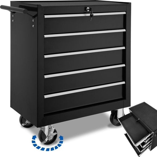 tectake® - Gereedschapswagen met 5 lades - zwart- 402797