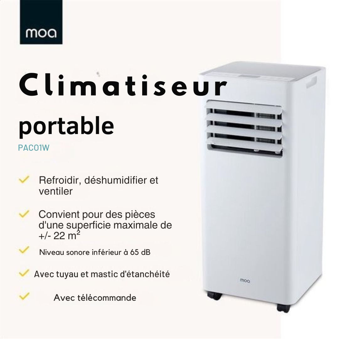Climatiseur mobile - MOA - 3-en-1 - Déshumidificateur et Ventilateur - télécommande - classe énergétique A - pour pièces jusqu'à 60m³ - Blanc