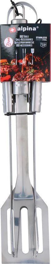 Accessoires barbecue - Alpina - Barbecue Tool Set - 3-Piece Set - Tongs. Spatule, Fourchette - acier inoxydable