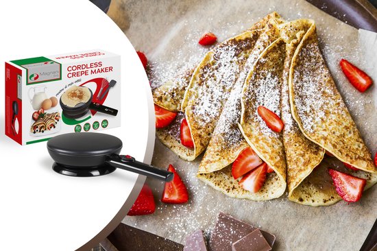 Magnani - Appareil à crêpes - Revêtement antiadhésif - Spatule, fouet et assiette inclus - Poêle à crêpes - Électrique - 800 W