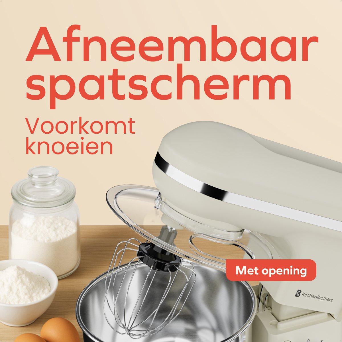 KitchenBrothers Robot de cuisine - 1200W - 5L Bol de mixage - 6 Vitesses + Pulse - Robot de cuisine avec crochet pétrisseur, fouet et crochet mélangeur - Champagne