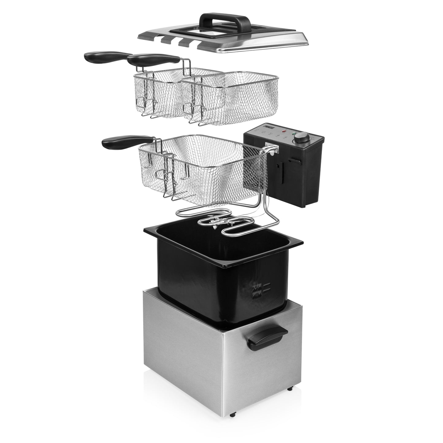 Friteuse Princess 185000 - 5 L - 3 270 W - 3 paniers à friture - Acier inoxydable/Noir