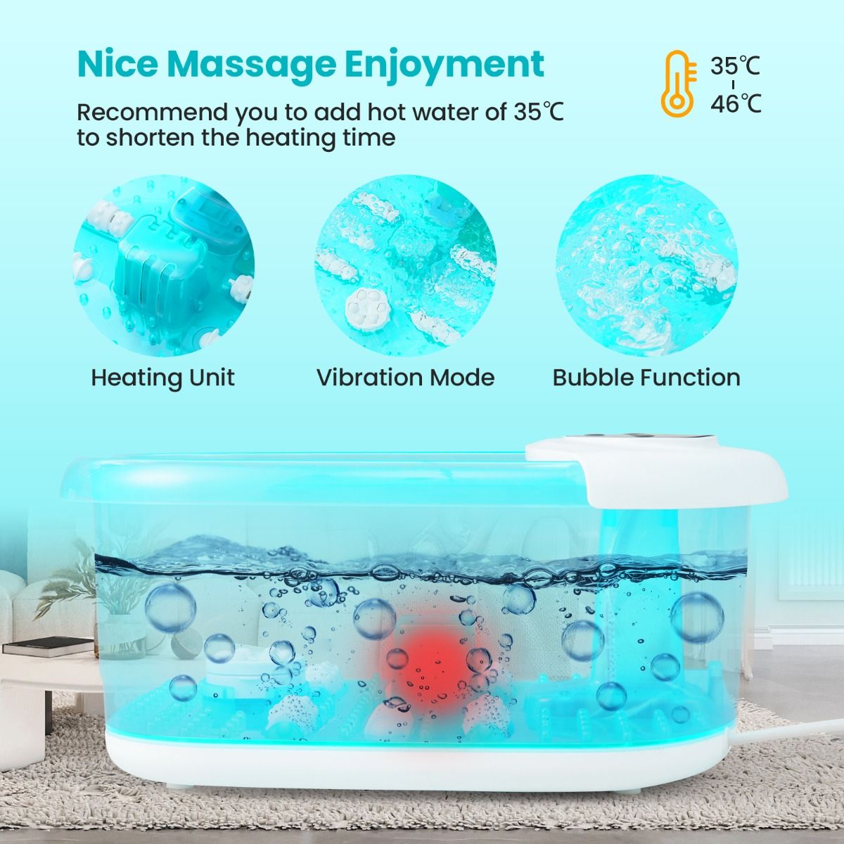 Coast Bain de pieds électrique avec fonction massage - 500W - 33 x 39 x 18 cm - Bleu