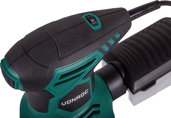 VONROC Ponceuse à orbite aléatoire - 300W - Ø125mm - Avec boîte de collecte des poussières et 12 morceaux de papier de verre