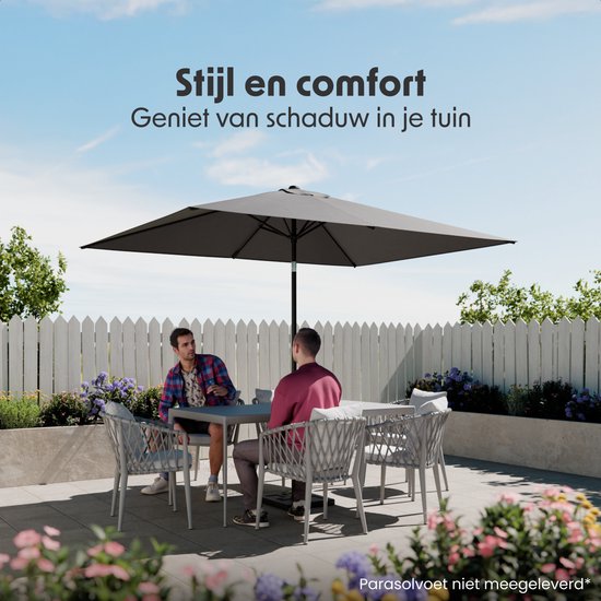 LifeGoods Parasol - Jardin - 200x300cm - 30° inclinable - Imperméable - UPF50+ - Gris foncé