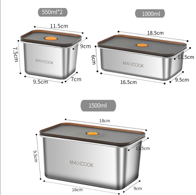 Lot de 4 récipients alimentaires Maxcook en acier inoxydable - Argent - Acier inoxydable 304