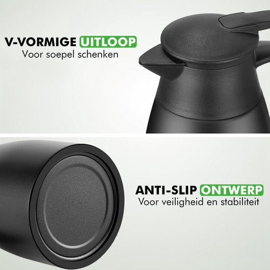 Travelhawk Thermos jug - 2 Liter - Pichet isotherme - Noir - Café - Thé - Pour boissons chaudes et froides