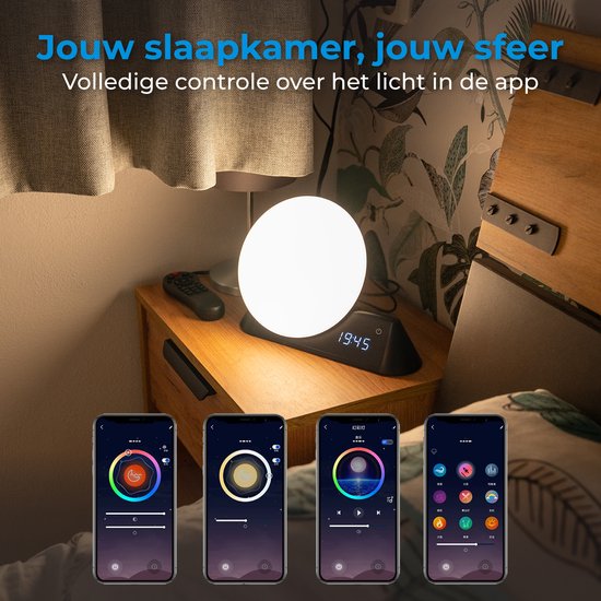 Nuvance Lumière de réveil - Réveil numérique - Veilleuse - Chambre à coucher - Entraîneur de sommeil - avec sons - Haut-parleur - Commande vocale