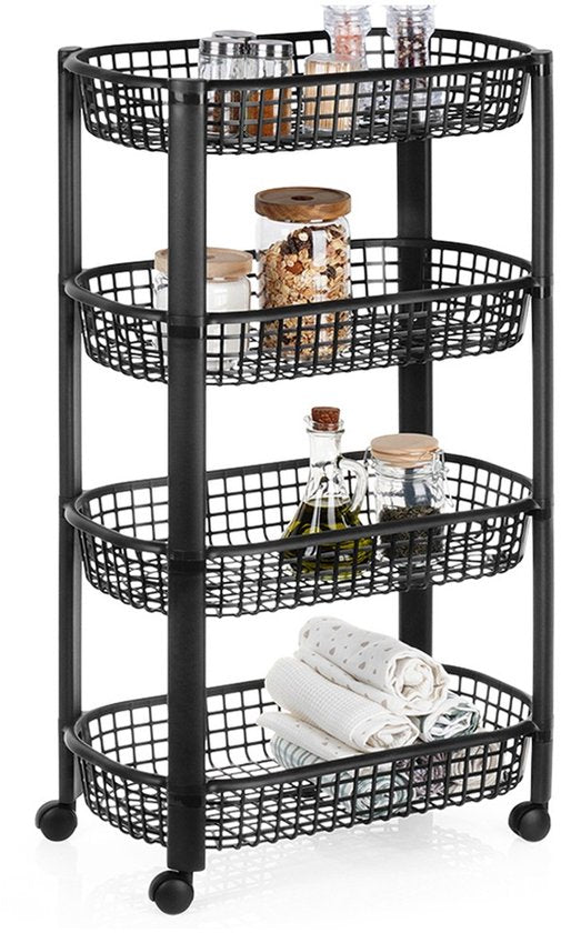 Excellent Houseware Chariot de cuisine noir - Système de rangement à 4 niveaux - 46,5 x 26 x 80 cm