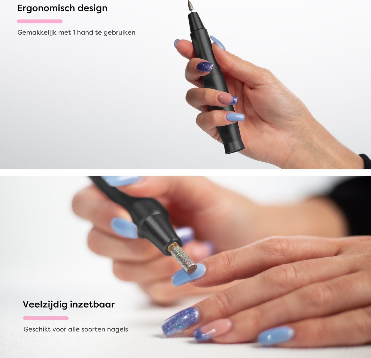 Fineza Lime à ongles - Électrique - Lime à ongles - Avec embouts - Avec rouleaux de ponçage - Extracteur de callosités - Appareil de manucure - Set de pédicure - Gris