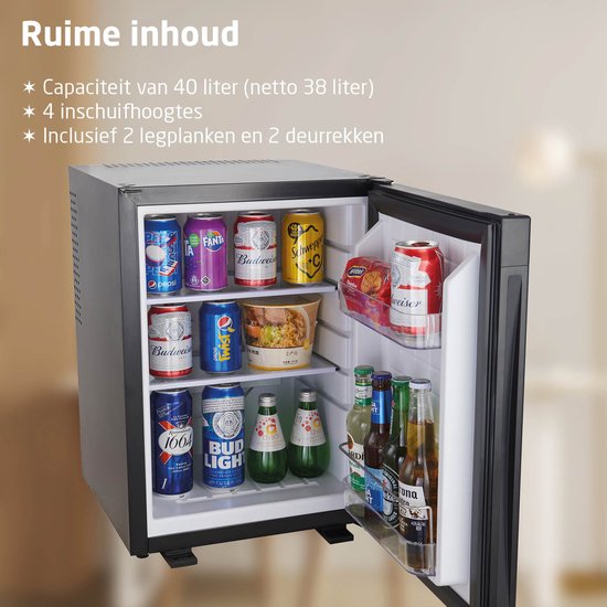 BREND BR-2227 Mini Fridge Freestanding 40 Liter - Réfrigérateur de table avec température réglable - Minibar avec orientation réglable de la porte - Noir