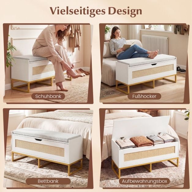 Coast Shoe bench - Rotin - Coussin d'assise - 100 x 35 x 44 cm - Blanc