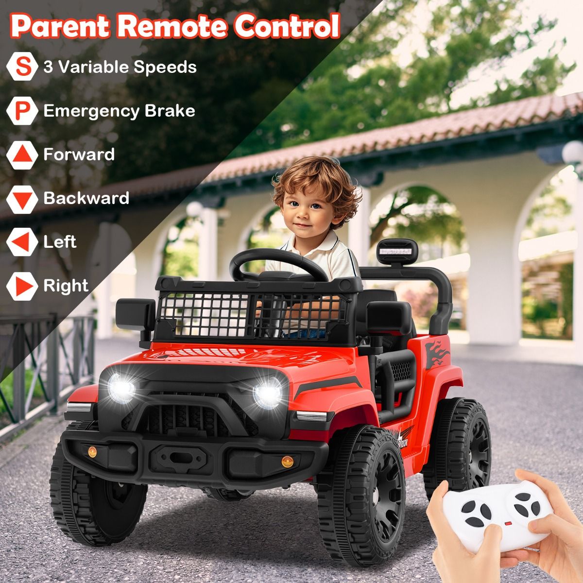 Voiture électrique pour enfants Coast - avec télécommande - musique et klaxon - rouge