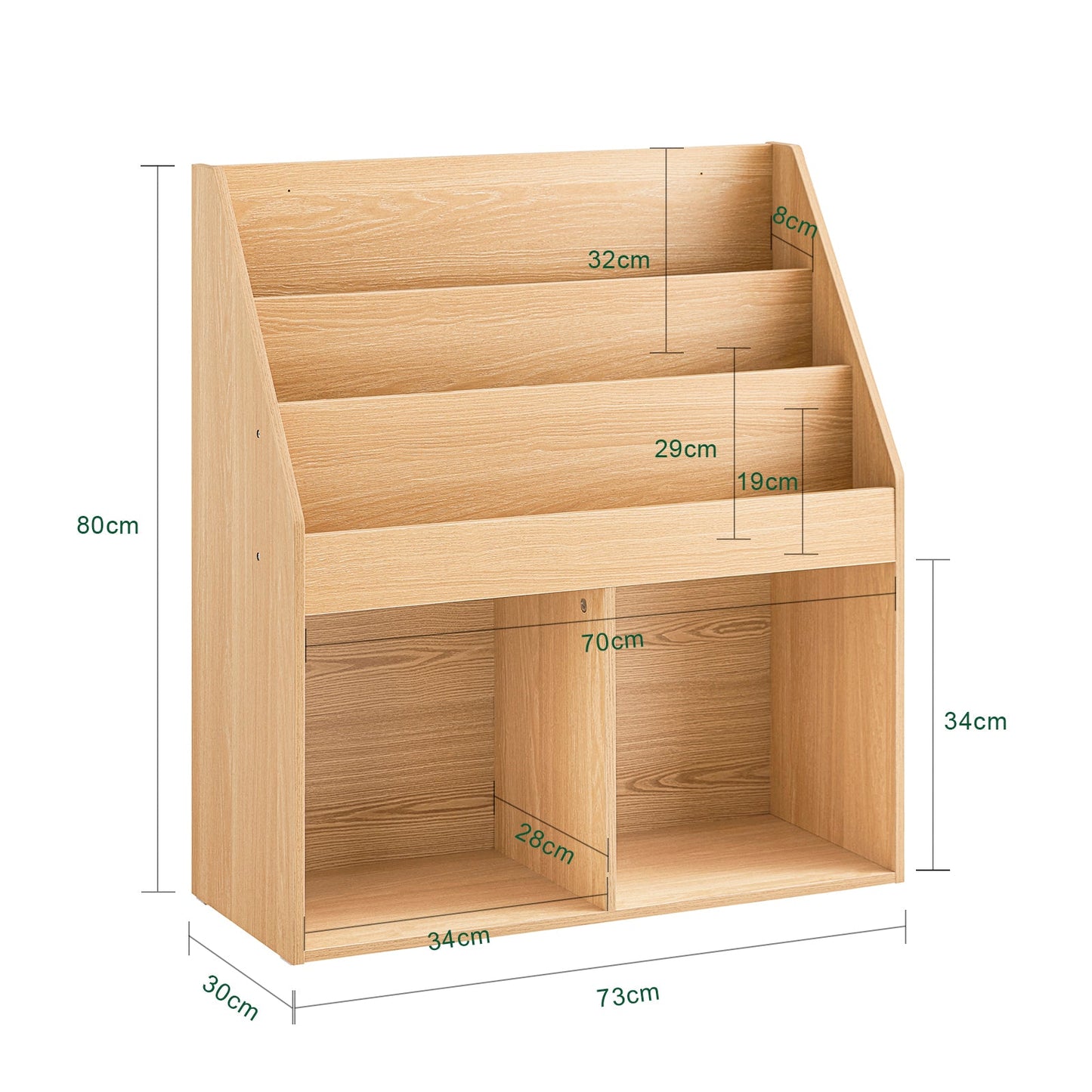 SoBuy KMB01-N Bibliothèque enfant en bois - 73x30x80 cm - 3 étagères et 2 compartiments ouverts