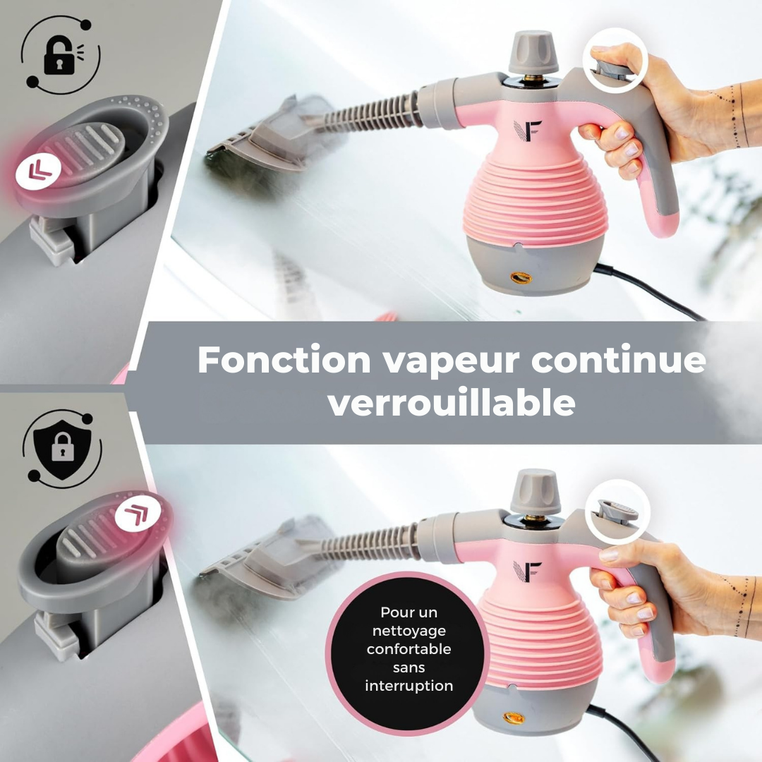 Nettoyeur vapeur à main – Réglage de la vapeur – Comprend 10 accessoires – Réservoir de 350 ml – Rose