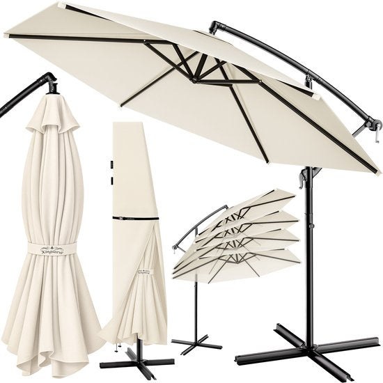 Parasol suspendu Kingsleeve - Ø 330 cm, protection UV 80+, balancier - Crème