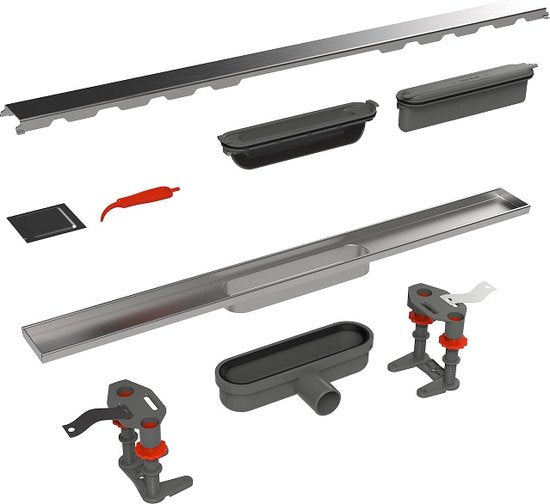 Caniveau de douche - Easydrain – Acier inoxydable brossé – 900 mm – Écoulement horizontal – Siphon intégré