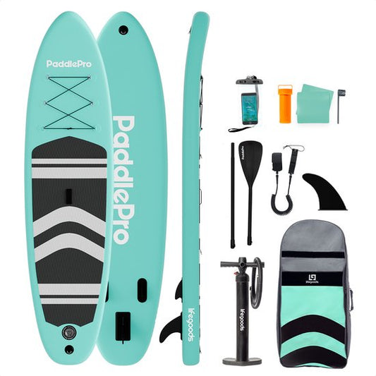 LifeGoods PaddlePro SUP Board - Planche à pagaie gonflable - Ensemble complet - Max. 135KG - 320x81cm - Vert pastel