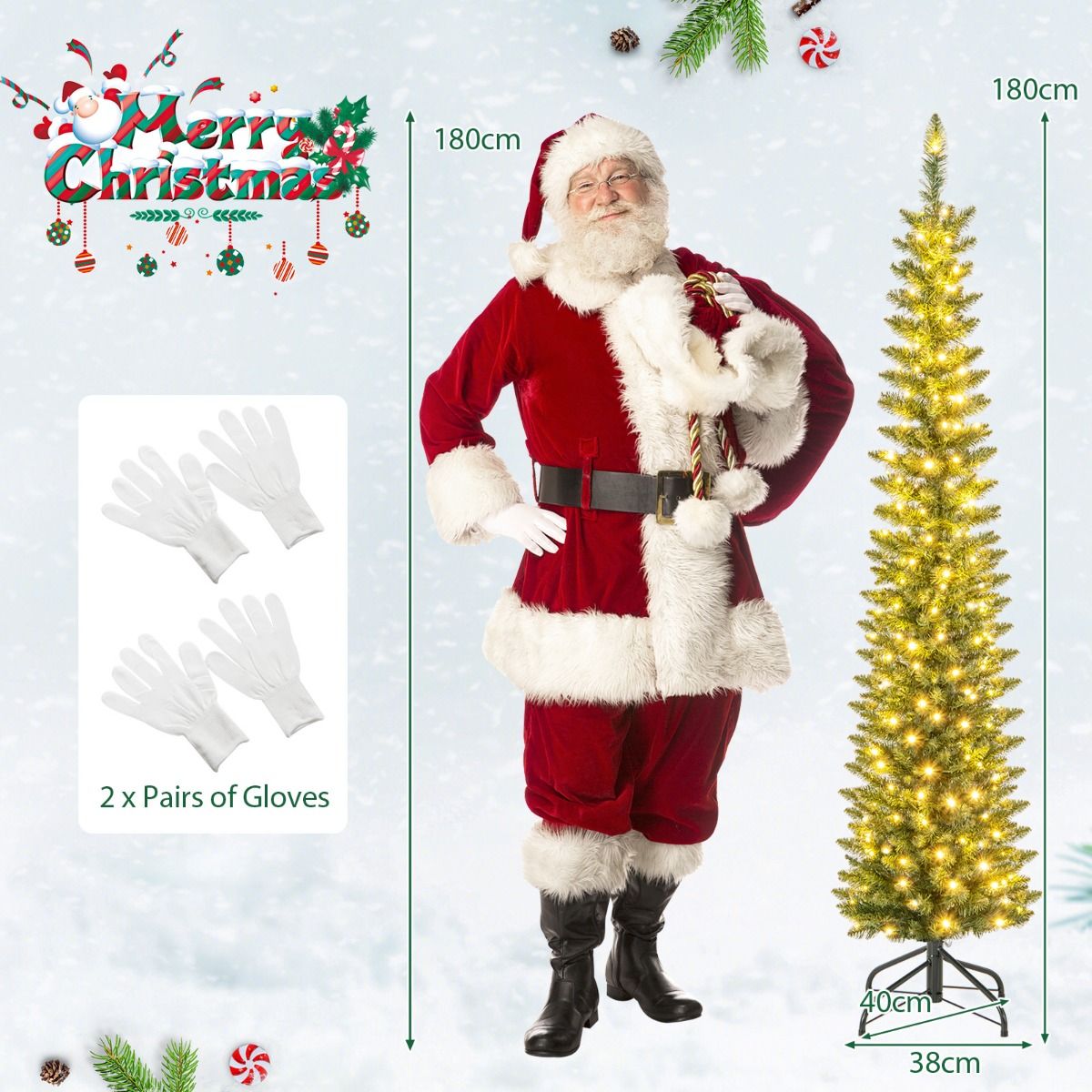 Sapin de Noël artificiel « Coast » avec 390 branches - 180 lumières LED blanc chaud - 180 cm de haut - Vert
