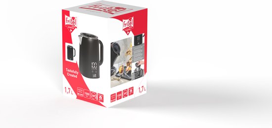 Bouilloire électrique FRITEL WK 2595 - Bouilloire à eau chaude / Bouilloire à thé - 1,7 litre - 1 500 W - Double paroi - Écran tactile - Fonction « Keep-Warm » - Noir mat