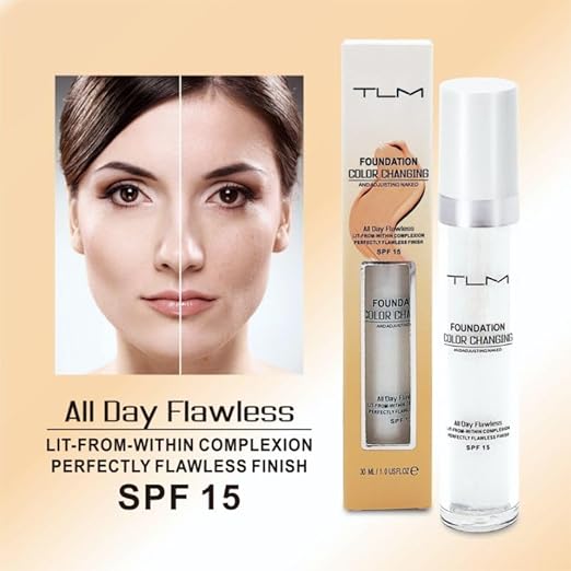 **Fond de teint TLM - fond de teint qui change de couleur - s'adapte automatiquement à la couleur de votre peau - léger, hydratant et hypoallergénique - couvrance 24 h - résistant à l'eau - maquillage Ultra HD**