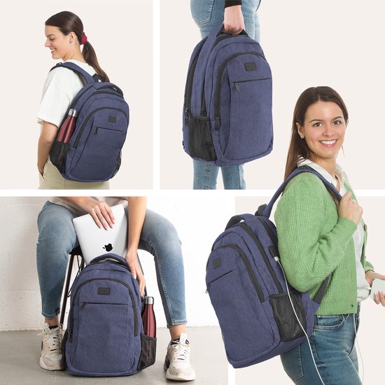 TRVLMORE Sac à dos - 28L - 15.6 inch - Sac à dos pour ordinateur portable - Sac d'école - Unisex - Splashproof Blue