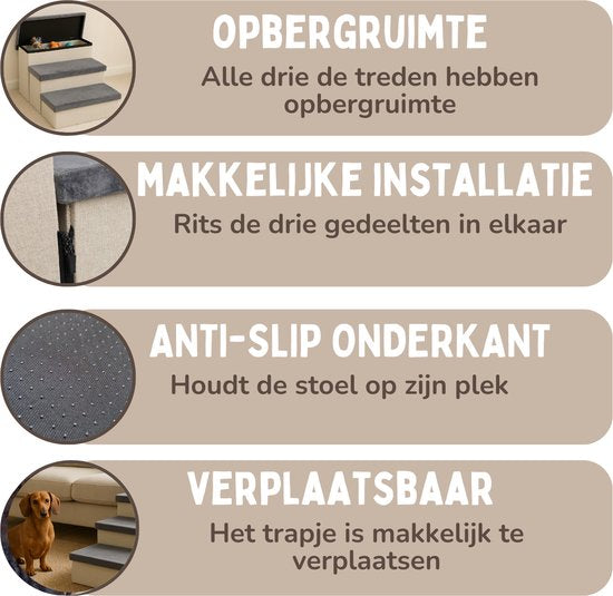 Escalier pour chien Escalier robuste pour chien avec rangement - Escalier pour chien - marche pour canapé ou lit - Jusqu'à 60 kg - Anthracite - Universel