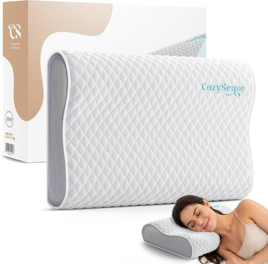 Oreiller CozySense® - Oreiller orthopédique - Oreiller ergonomique - Mousse à mémoire de forme contre les douleurs cervicales - Taie d'oreiller et sac de transport inclus - Fermeté moyenne