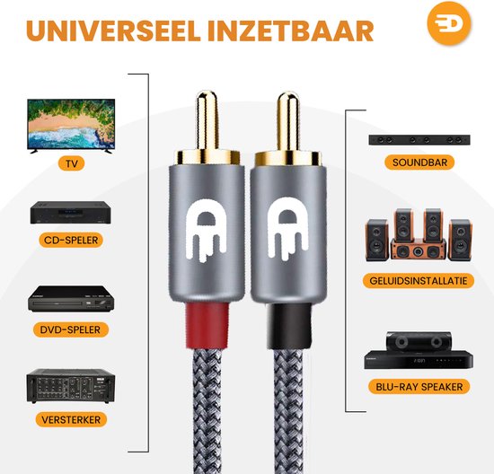 Drivv. Premium Tulip Stereo Audio Cable - 2RCA to 2RCA - Tulip Cable - 5m