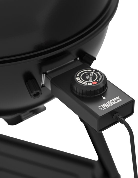Barbecue Princess Hybride Kogel - Barbecue électrique et au charbon de bois - 2000 W - Thermostat réglable et amovible - Grille de cuisson revêtue - Couvercle avec thermomètre intégré - 112270