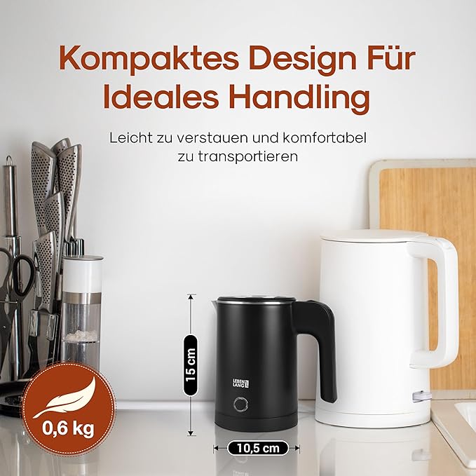 Bouilloire électrique Lebenlang LBL2319 - 0.5L - acier inoxydable - 600W - Noir