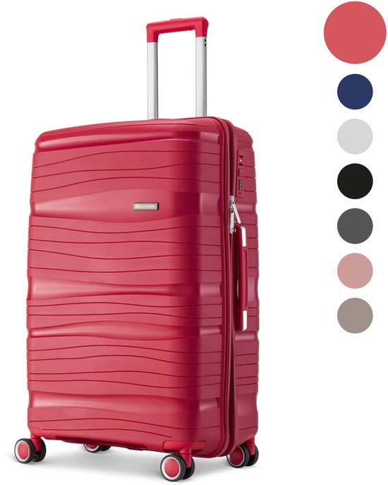 SKYCASES Travelin' Charm Hand Luggage Suitcase - 40L - Numerical Lock - 35x21x54 cm - Lightweight & Durable - Includes Free Pouch - Red V2