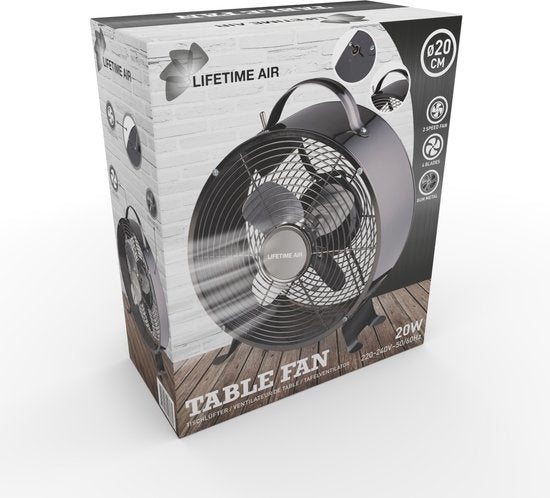 Lifetime Air Tafelventilator - 230V - Bureau Ventilator 20CM - 2 Snelheden - Zwart