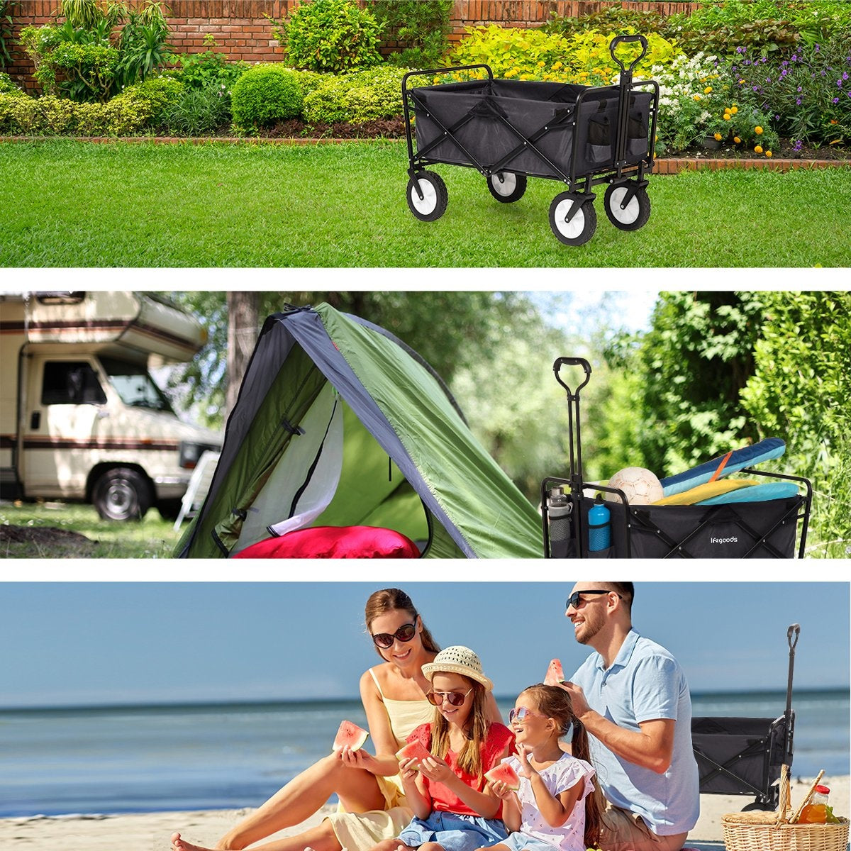 Chariot pliable à roulettes - LifeGoods - 84 x25x45 cm - MAX 70kg - noir