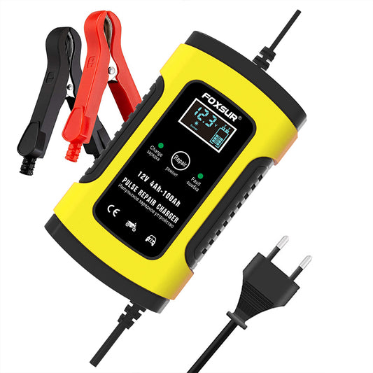 Chargeur de batterie Foxsur 12 V 5 A - Écran LCD - Réparation par impulsions - Moto et auto