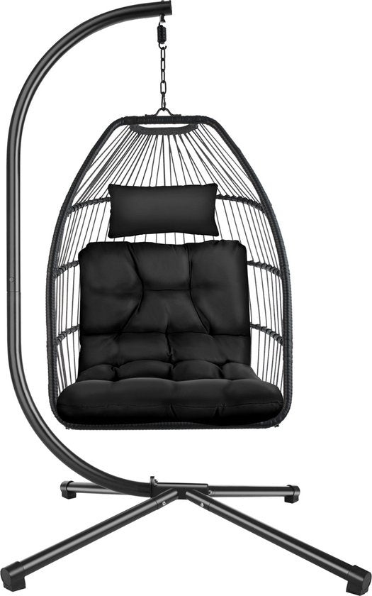 tectake® - Chaise suspendue Ariane avec support et coussins 160kg - noir - 404981