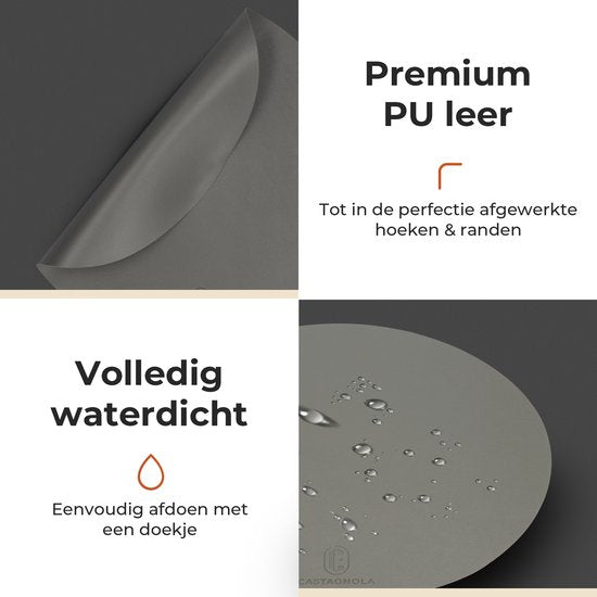 Sets de table Castagnola aspect cuir - Sets de table ronds - Sets de table antidérapants en cuir artificiel - Dessous de verre hydrofuge - Dessous de verre - 6 pièces - Diamètre 38 cm - Gris