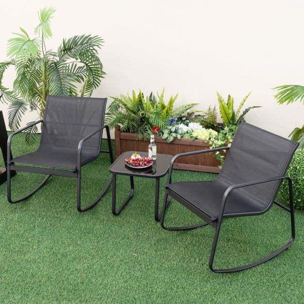 Coast 3-Piece Swing Set Balcony Set with 2 Chairs - 72x61x80 cm - Table - 44x44x40 cm - Black - Garden Furniture Set with Soft Swing Movement