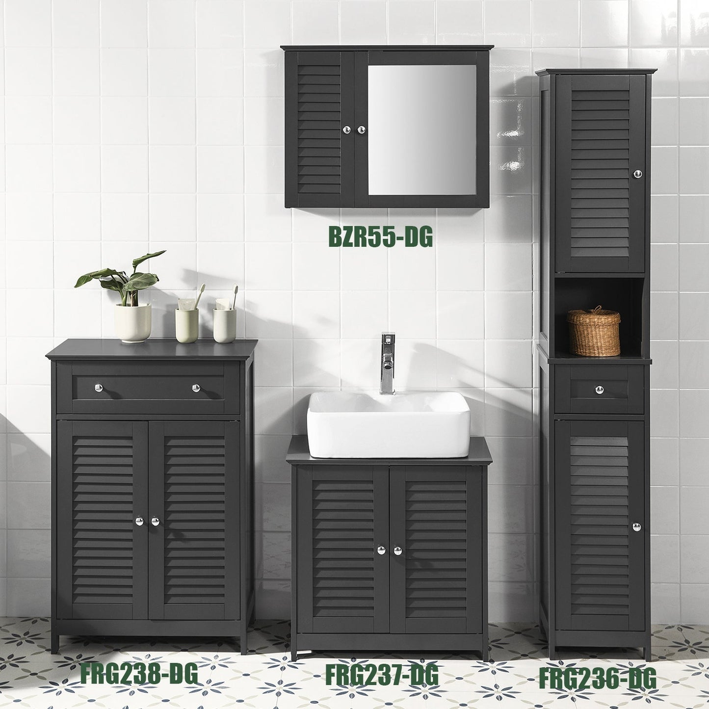 Meubles de salle de bain - SoBuy - 2 portes et 2 étages - 60x35x58 cm - Gris