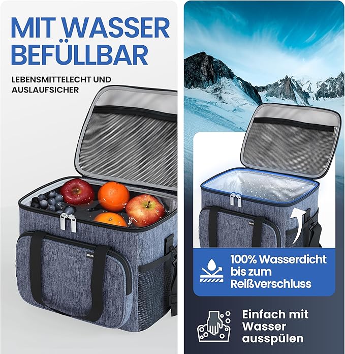 Heroism Grand sac isotherme pliable - Glacière isotherme, thermosac, étanche et imperméable - Sac pique-nique et déjeuner - 30 L - Gris foncé