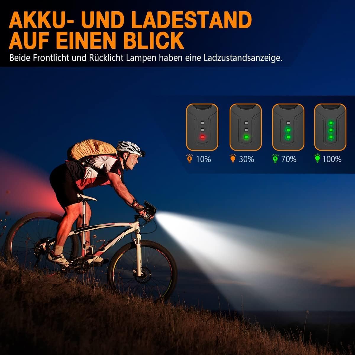 Kit d'éclairage vélo Delin Premium – Doté d'un réglage intelligent de la luminosité, d'un indicateur de batterie et d'un boîtier étanche IPX5 – Pour montage sur guidon et sécurité routière – Polycarbonate noir – 100 lux