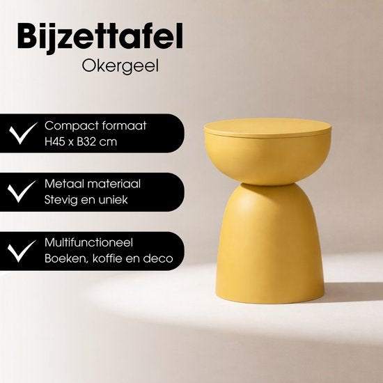 Table d'appoint Mica Decorations Elliot - Table d'appoint ronde H45 x Ø32 cm - Petite table d'appoint pour le salon ou la chambre - Idéale comme table pour plantes - Fer avec revêtement par poudrage - Jaune ocre