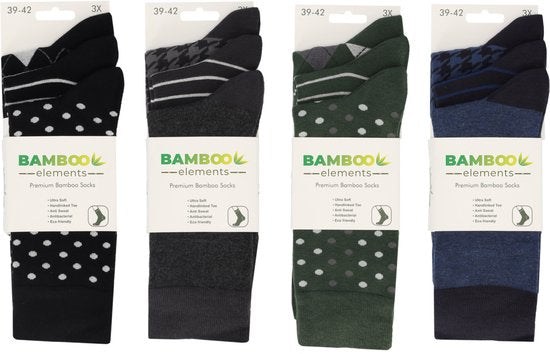 Bamboo Elements - Chaussettes en bambou pour hommes - Chaussettes pour femmes - 12 paires - 39-42 - Mode - Chaussettes longues - Chaussettes pour hommes - Chaussettes pour femmes - Anti-transpiration - Durables