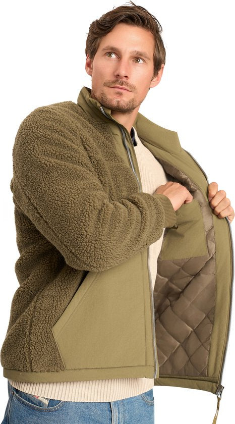 Mario Russo Teddy Jacket Stockholm - Veste homme - Manteau d'hiver homme - Cardigan homme - Army Green - M